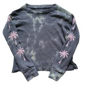 Rowdy Sprout Tie Dye Palm Tree Boxy Thermal Long Sleeve Crop Top Girl Sz 8